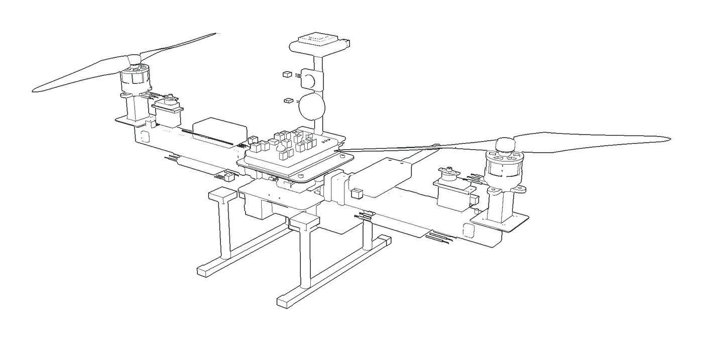 Line drawing of the bicopter, fully built
