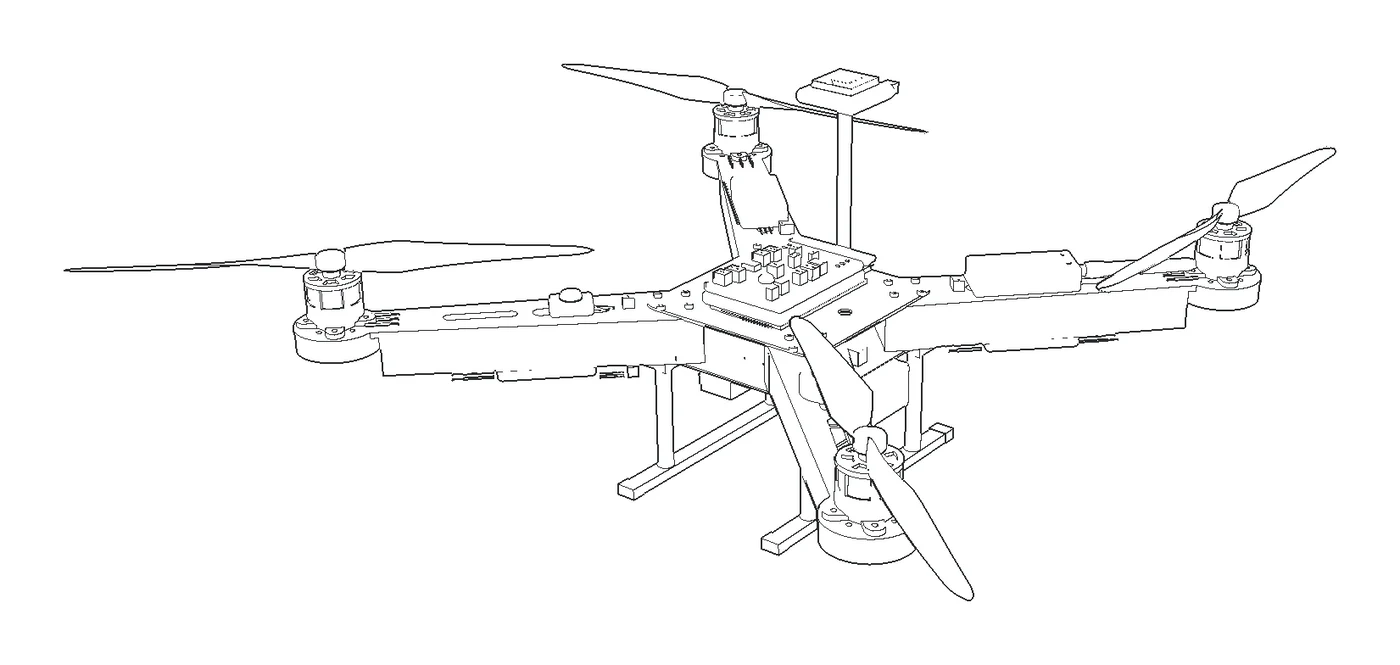 Line drawing of the F450 quadcopter, fully built