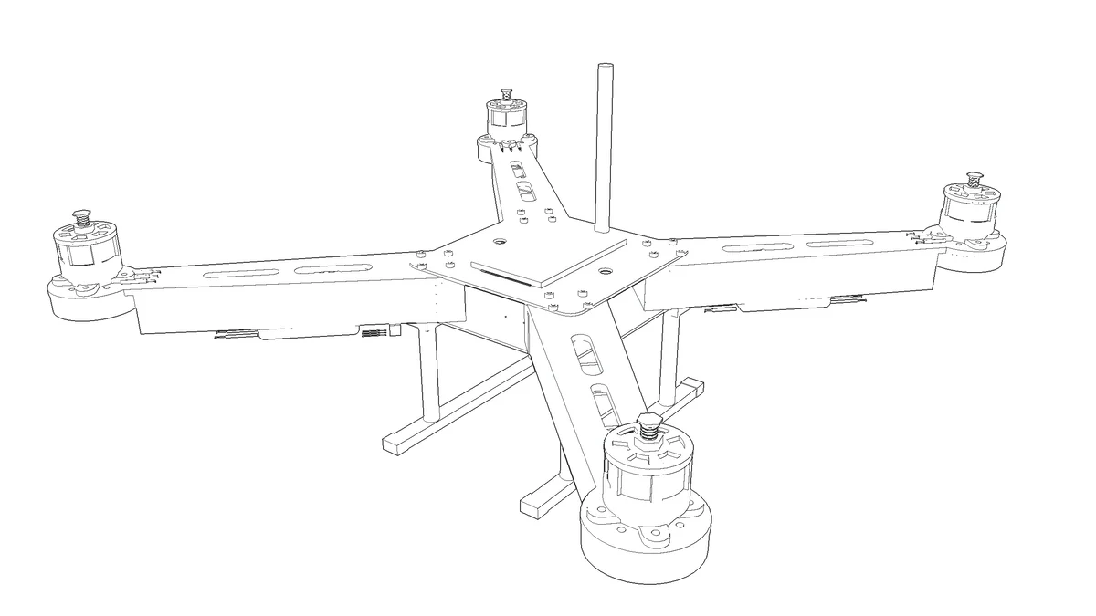 Line drawing of the frame with a brushless motor on each arm